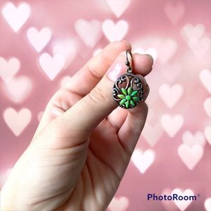 Sterling Silver Earrings with Green Flowers
